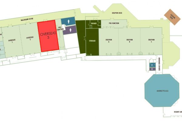 The image shows a labeled layout of a floor plan with sections such as Overseas, storage, and specific areas like waste point and exit door 4B1.